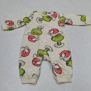 Baby The Grinch Christmas Long Sleeve One Piece Pajamas 0 3M Cream